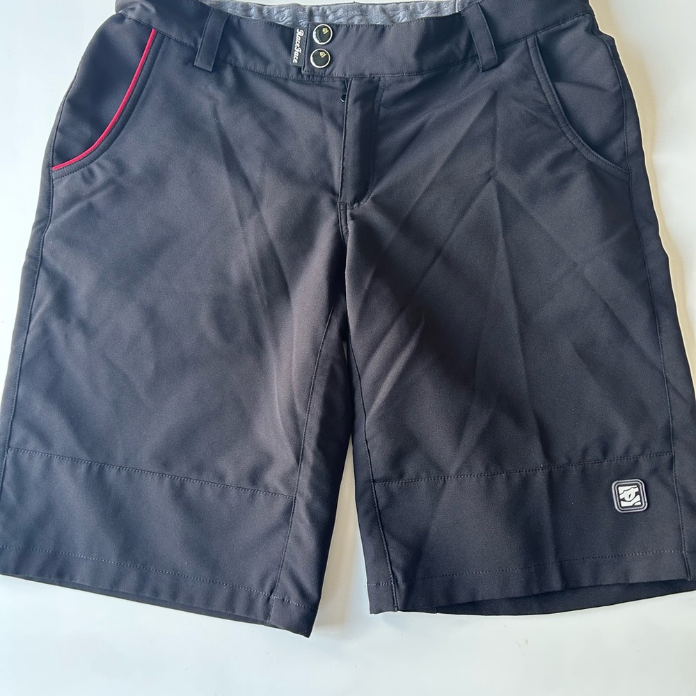 Black Mens Rock Face Shorts with Red Trim